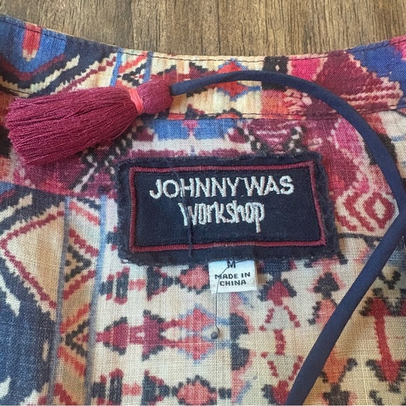 JOHNNY WAS Workshop Linen SET! Shorts & Top! Burgundy Tribal Print! Excellent. M - Picture 7 of 15